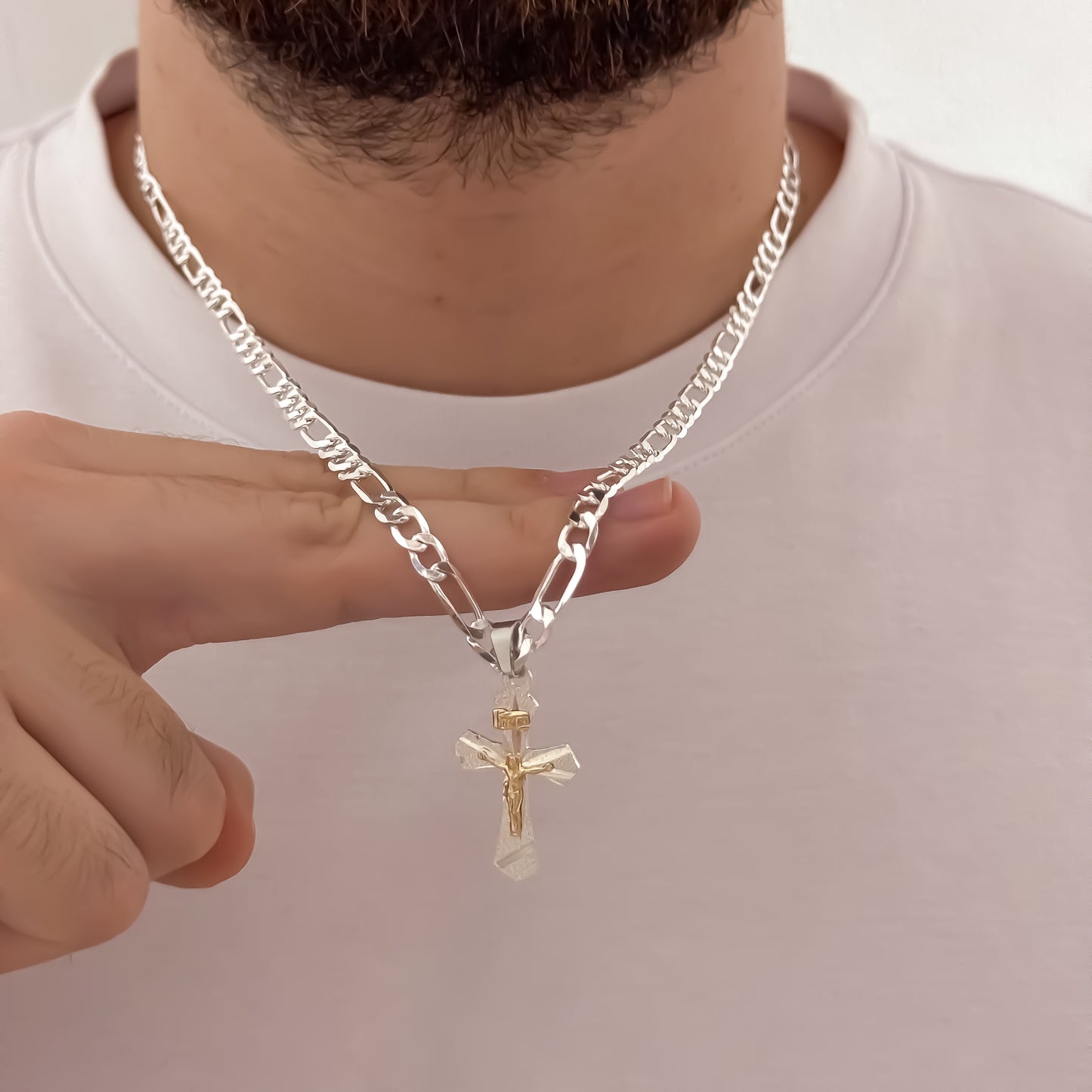 Cadena Tejido Cartier 60cm de 5mm + Cruz Cristo Madero en Plata 925 con Garania de por vida