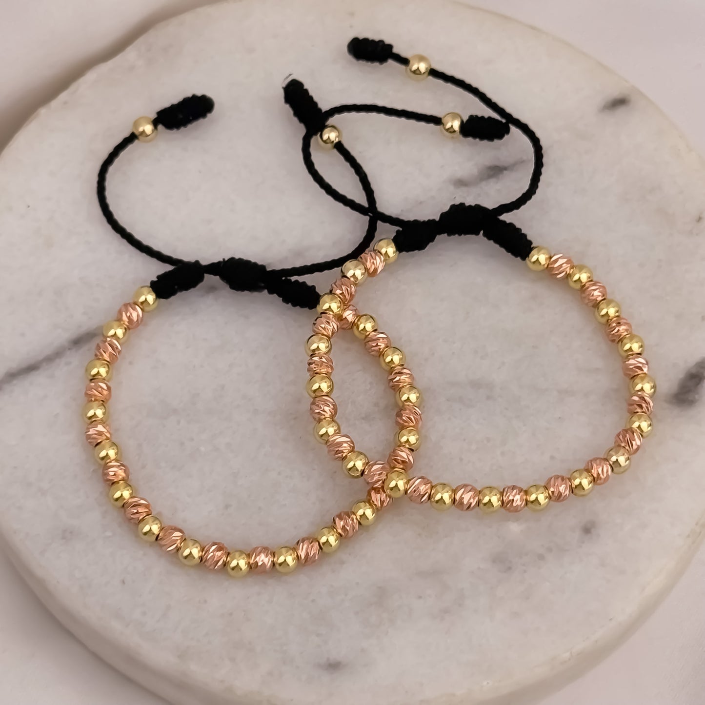 Dos Promos de Brazaletes en Balin Italiano de 4mm en Oro Rosa y Oro Amarillo en Oro Laminado 18k con Garantia de por vida