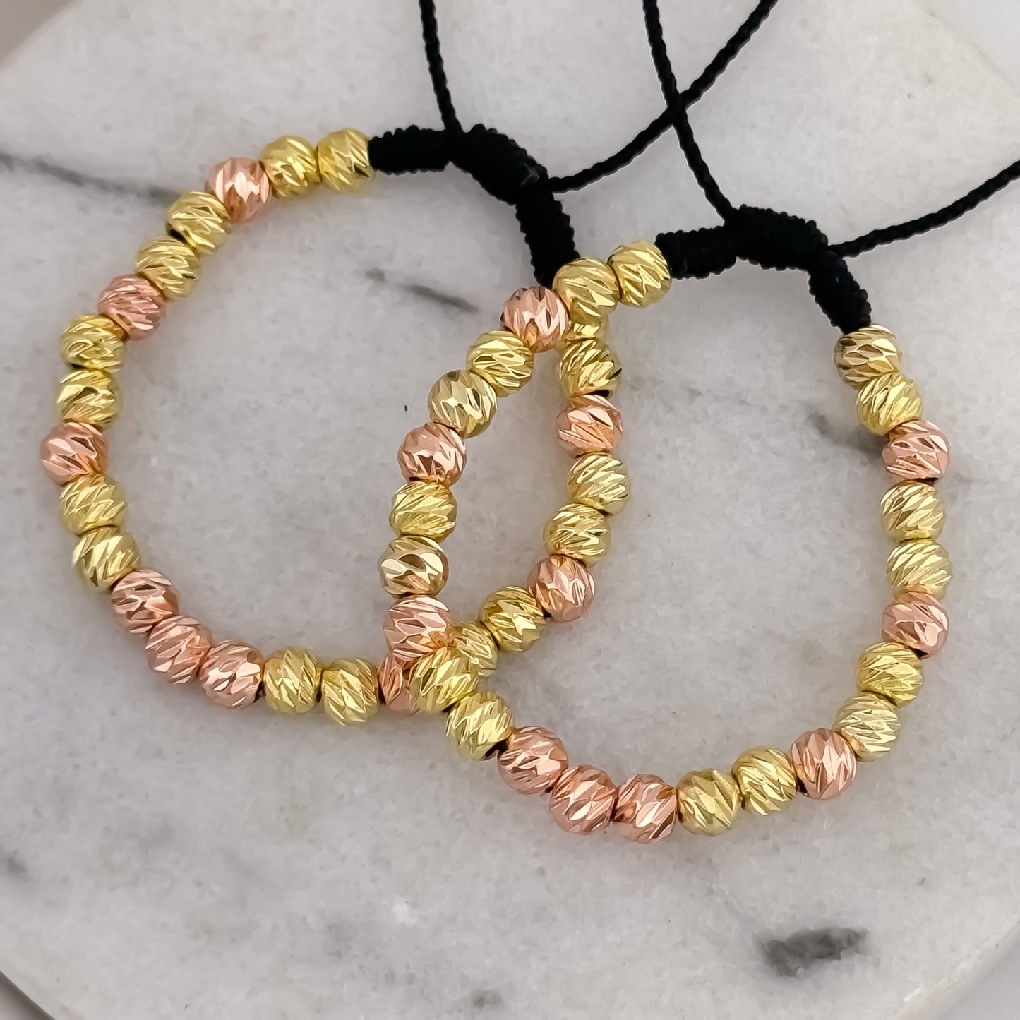 Juego de 2 Pulseras de 2 Oros Rosado + Oro Amarillo en Balin italiano de 6mm en Oro Laminado 18k con Garantía de por vida
