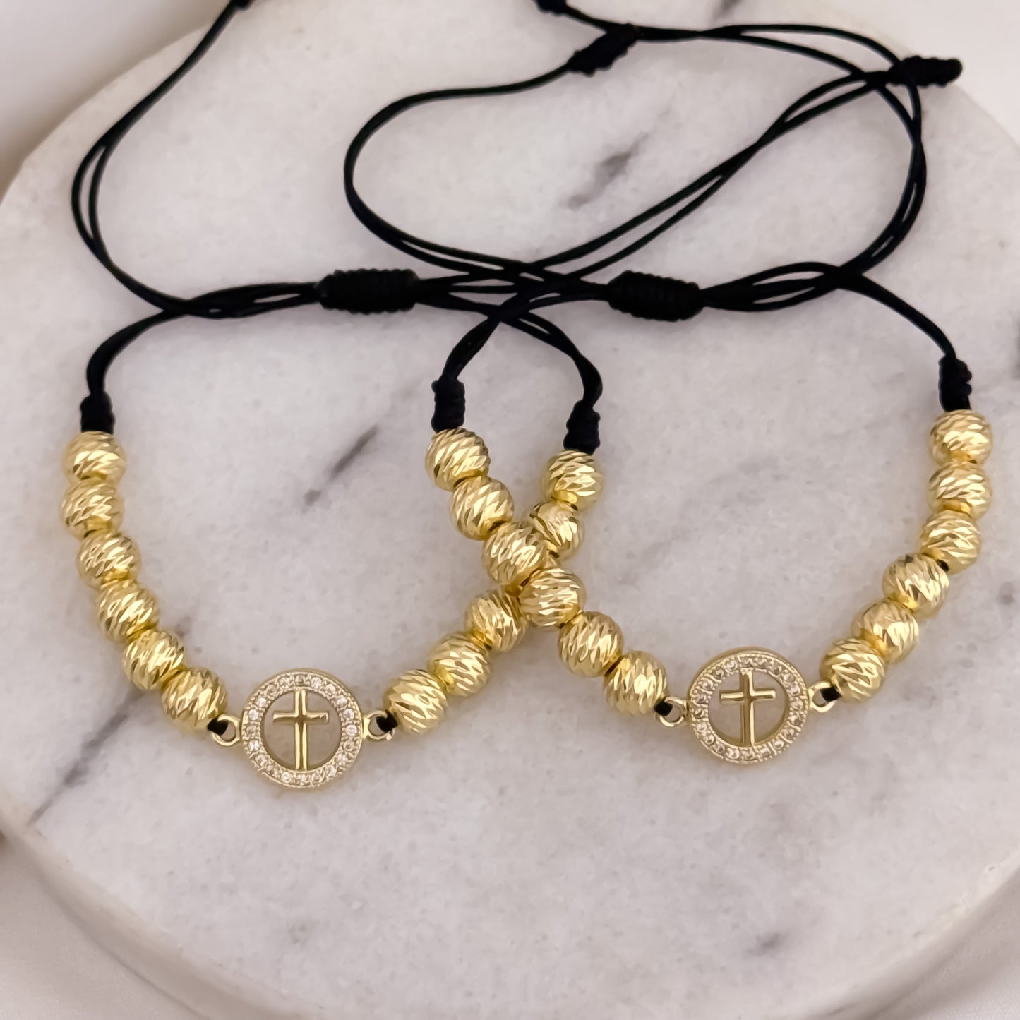 Pulseras Herraje Cruz Madero para Parejas en Balin Italiano de 6mm en Oro Laminado 18k con Garantía de por vida