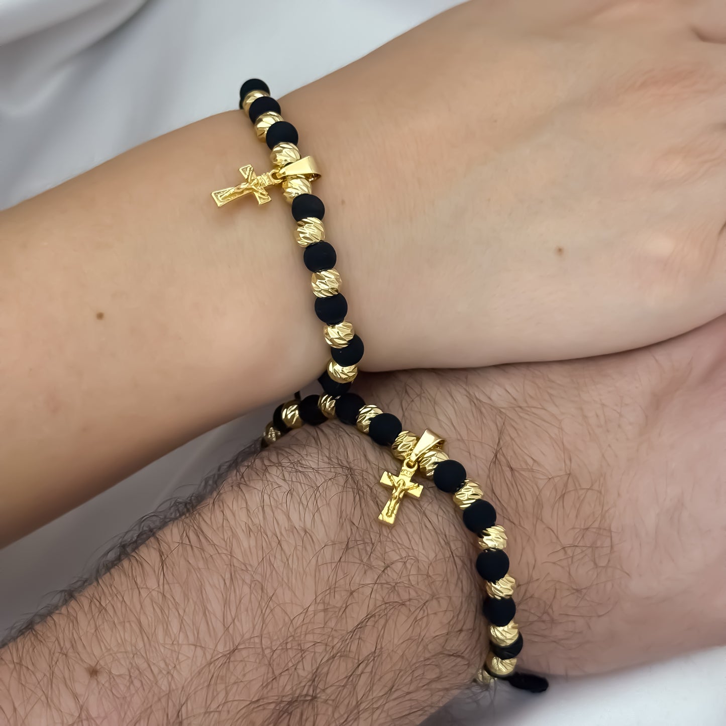 Promoción de 2 Pulseras para Parejas en Balin Italiano de 6mm con Neopreno en Oro Laminado 18k con Garantía de por vida