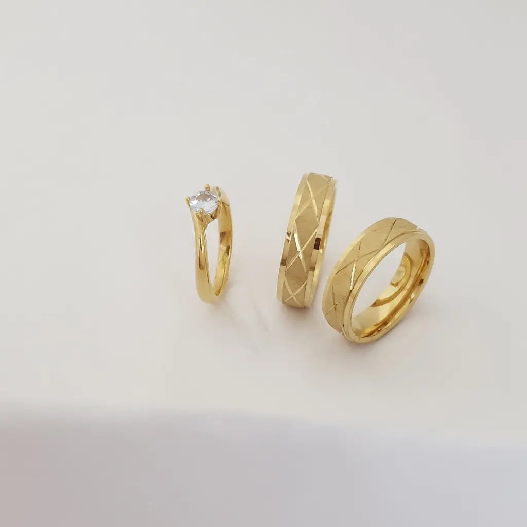 Juego De Argolla De Compromiso + Par De Argollas De Matrimonio De Diseño Rustico Ciclón