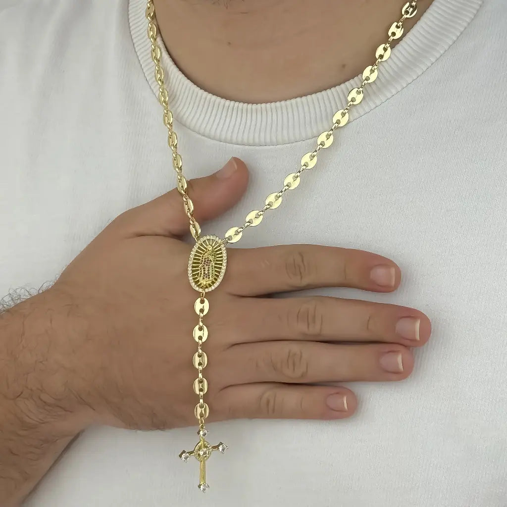 Camandula Tejido Gucci de Virgen Guadalupe con Circones en Oro Laminado 18k con Garntia de por vida