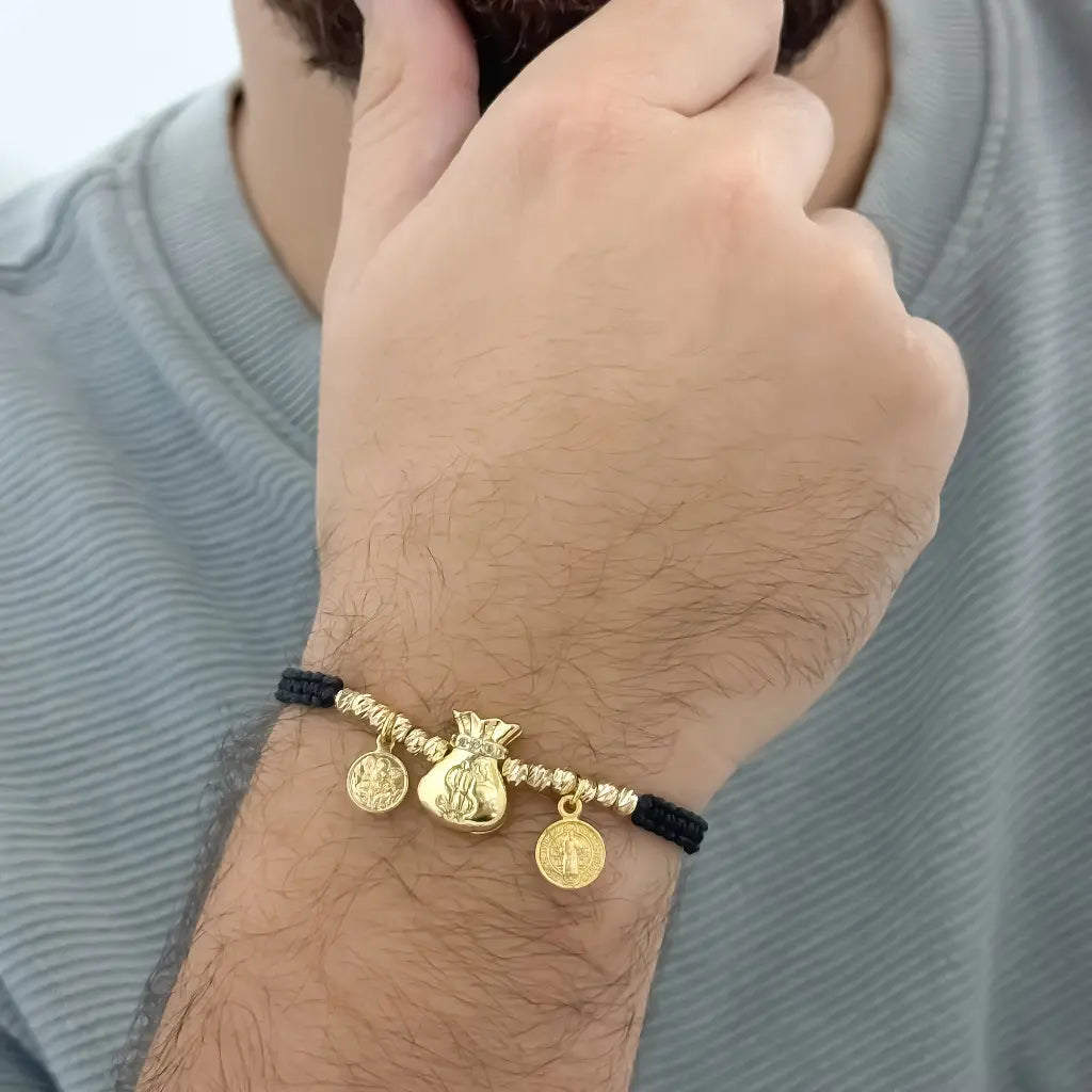 Pulsera de Abudancia y Proteccion San Benito y San Miguel en Oro Laminado 18k con Garantia de por vida