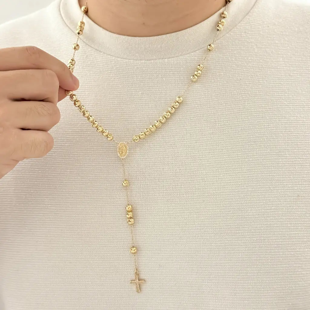 Camandula de Virgen Guadalupe Balin Diamantado 7mm en Oro Laminado 18k con Garantia de por vida