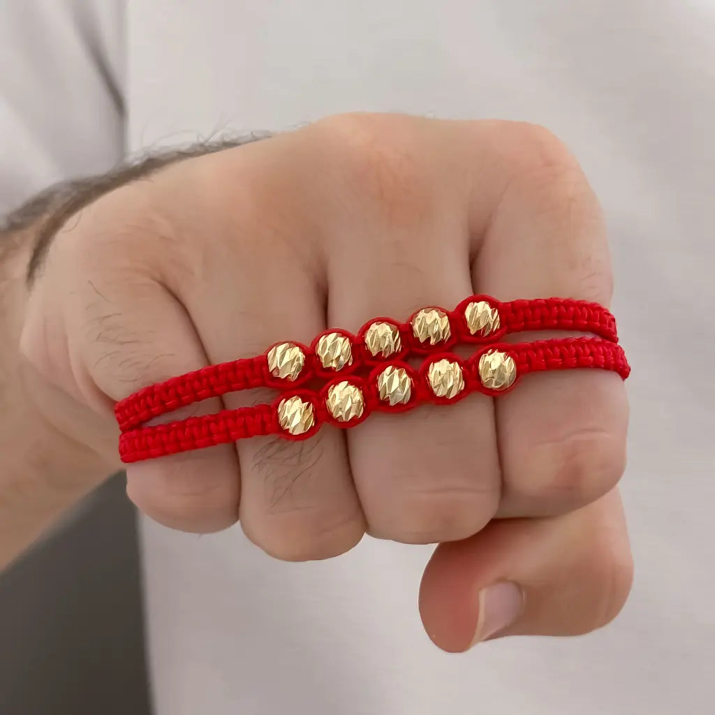 Oferta de 2 Pulseras para Parejas Hilos Rojos de Amor en Balin Italiano 5mm de grosor en Oro Laminado 18k