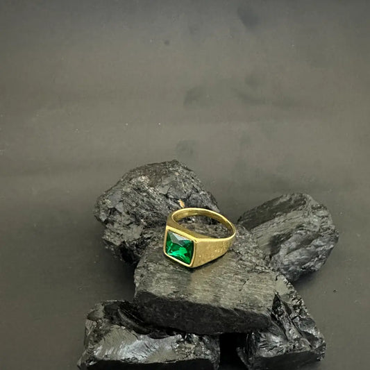 Anillo De Caballero De Cristal Verde + Envío Gratis