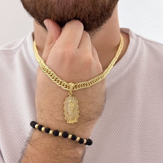 Cadena  Tejido Cubana Continua Gruesa de  60CM DE 5MM  + Virgen de Guadalupe Tallada con Micro Circones