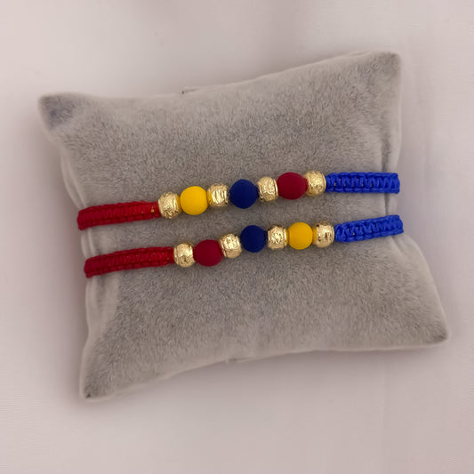 Promocion de 2 Pulseras Para Parejas  de Seleccion Colombia  en Balin Diamantado de 6mm en Oro Laminado 18k con Garantia de por vida