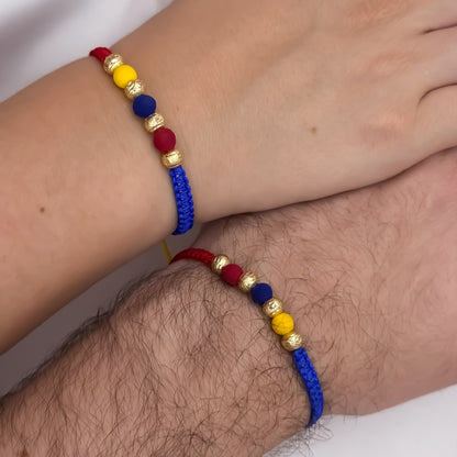 Promocion de 2 Pulseras Para Parejas  de Seleccion Colombia  en Balin Diamantado de 6mm en Oro Laminado 18k con Garantia de por vida