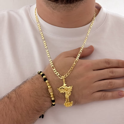 Cadena Tejido Catier de hombre de 60cm de 5mm + San Miguel Arcangel + Pulsera  Balin Italiano