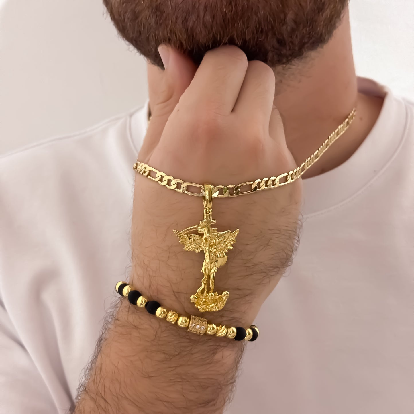 Cadena Tejido Catier de hombre de 60cm de 5mm + San Miguel Arcangel + Pulsera  Balin Italiano