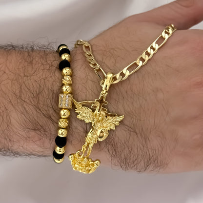 Cadena Tejido Catier de hombre de 60cm de 5mm + San Miguel Arcangel + Pulsera  Balin Italiano