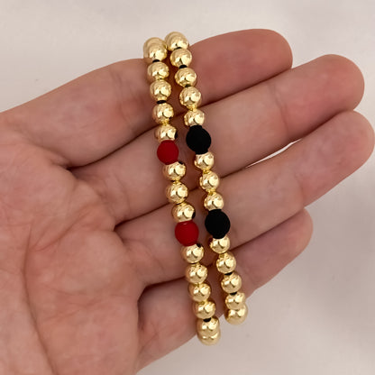 Promoción de Pulseras  para Parejas en Balin de 6mm Liso con neopreno Rojo o Negro en Oro Laminado 18k con Garantia de por vida