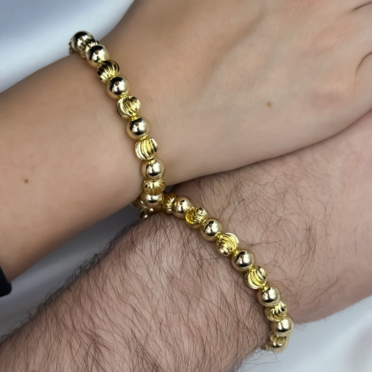 Promocion de 2 Pulseras Para Parejas en Balin Italiano de 8mm y Liso 8mm en Oro Laminado 18k con Garantía de por vida