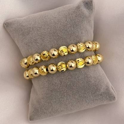 Promocion de 2 Pulseras Para Parejas en Balin Italiano de 8mm y Liso 8mm en Oro Laminado 18k con Garantía de por vida