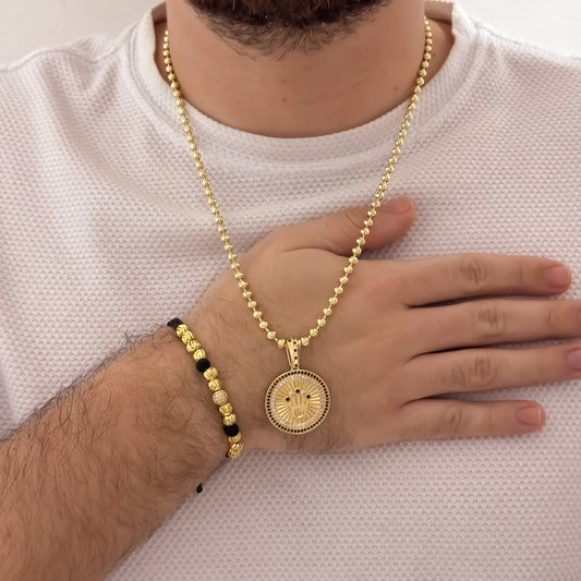 Cadena Tejido Militar Diamantada de 60cm de 4mm + Corona Rolex con Micro Circones + Pulsera Diamanata 6mm y Bola de Juego en Oro Laminado 18k con Garantia de por vida