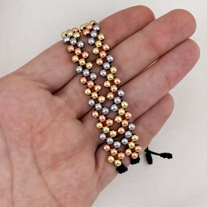 Par de Pulseras Para Parejas 3 Carriles en Balin Liso 4mm de 3 Oros Tipo Oro de 18k su Labrado en Oro Laminado 18k con Garantía  de por vida