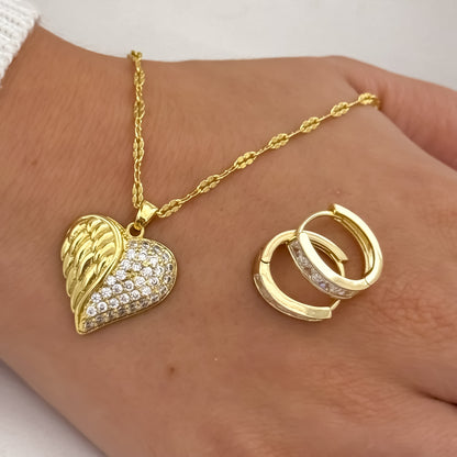 Cadena Tejido Crispeta + Corazon Micro circones + Canfonas con Micro Circones en Oro Laminado 18k con Garantía de por vida