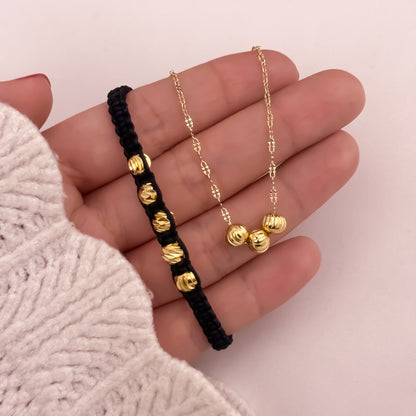 Cadena Tejido Crispeta de 45cm de 2mm + Balines Diamantado de 6mm + Pulsera Tejida Balin Italiano de 6mm en Oro Laminado 18k con Garantia de por vida