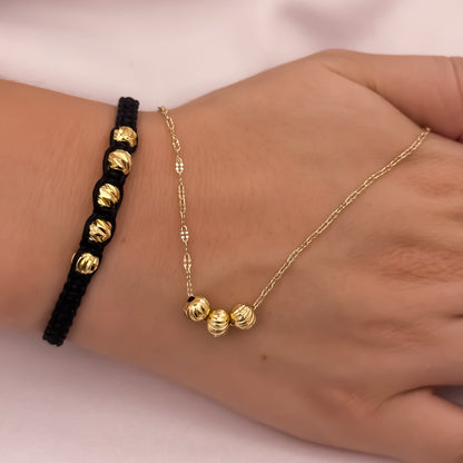 Cadena Tejido Crispeta de 45cm de 2mm + Balines Diamantado de 6mm + Pulsera Tejida Balin Italiano de 6mm en Oro Laminado 18k con Garantia de por vida