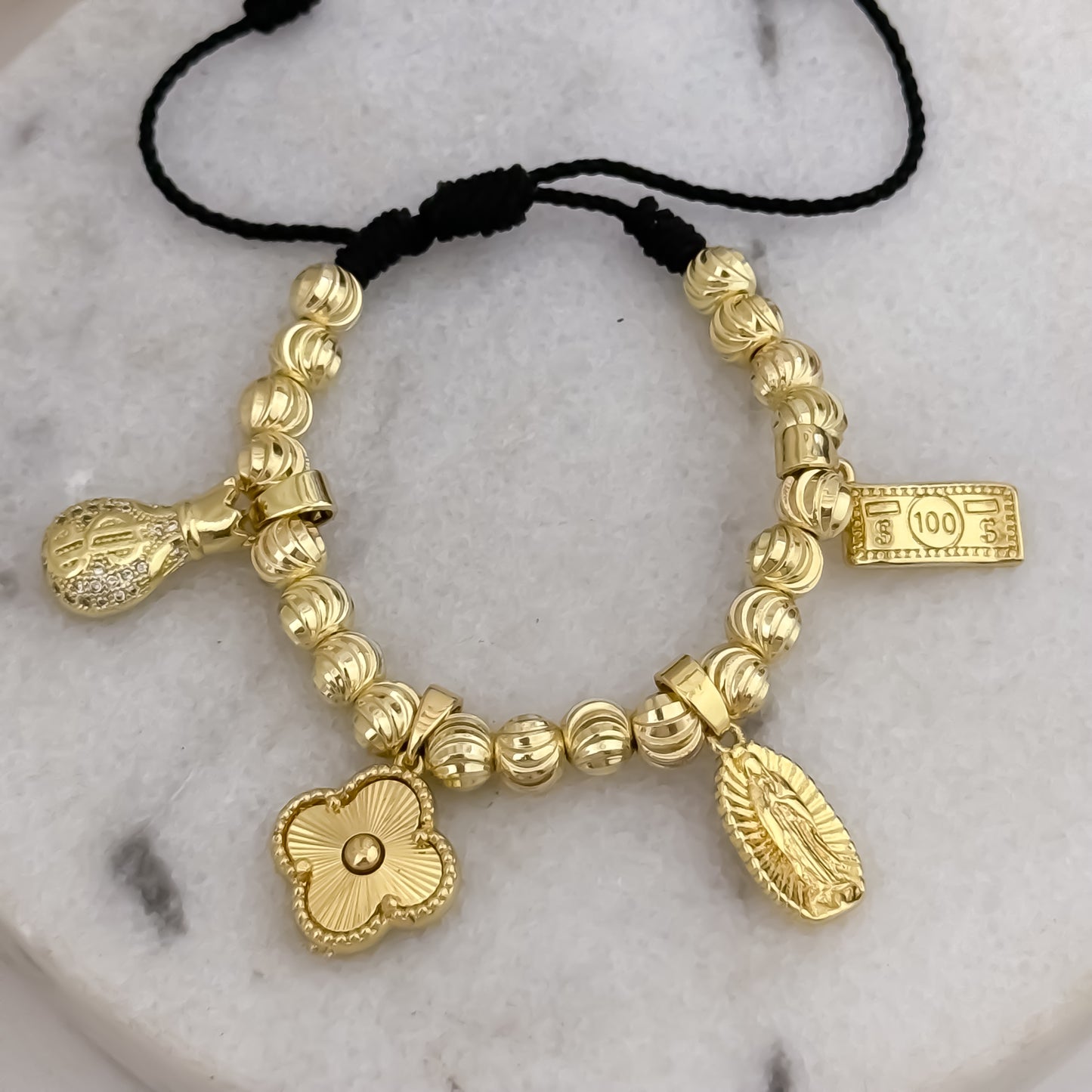 Pulseras de Abundancia y Proteccion y buena Suerte  en Balin Italiano de 6mm  en Oro Laminado 18k con Garantia de por vida