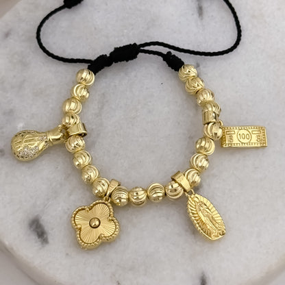 Pulseras de Abundancia y Proteccion y buena Suerte  en Balin Italiano de 6mm  en Oro Laminado 18k con Garantia de por vida