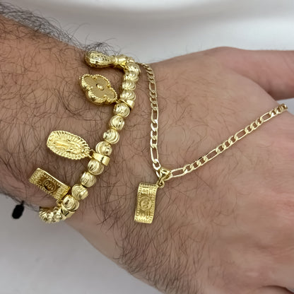 Cadena Tejido Catier de hombre de 60cm de 3mm de grosor + Dije de Dolar  + Pulsera de Abundancia y Prosperidad en Oro Laminado 18k con Garantia de por vida