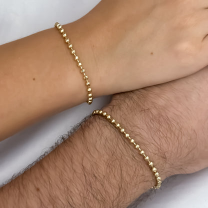 Juego de Pulseras para Parejas Tejido Militar de 18cm - 20cm de 4mm en Balin de 4mm en Oro Laminado 18k con Garantía de por vida