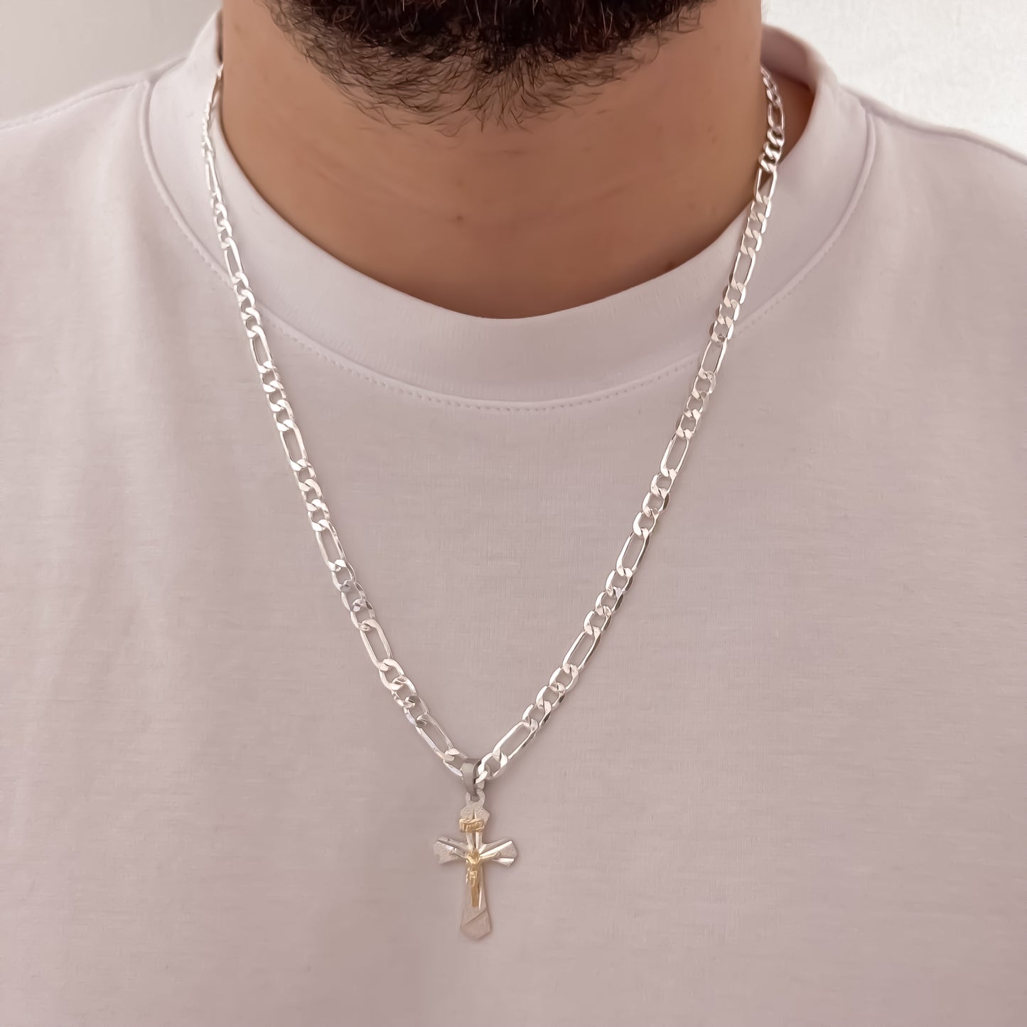 Cadena Tejido Cartier 60cm de 5mm + Cruz Cristo Madero en Plata 925 con Garania de por vida