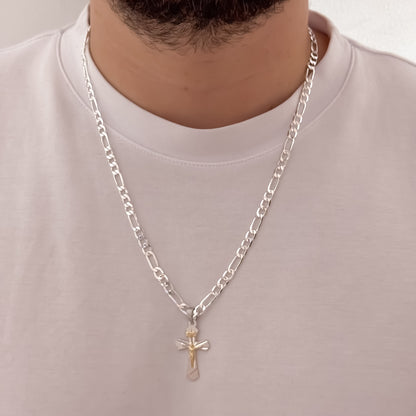 Cadena Tejido Cartier 60cm de 5mm + Cruz Cristo Madero en Plata 925 con Garania de por vida