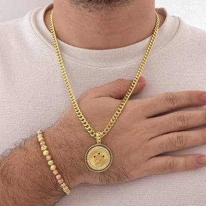 Cadena Cubana de hombre de 60cm de 4mm + Dije de Corona Rolex con Micro circones verde + Pulsera Balin Italiano de 6mm Oro Rosa + Amarillo en Oro Laminado 18k con Garantia de por vida