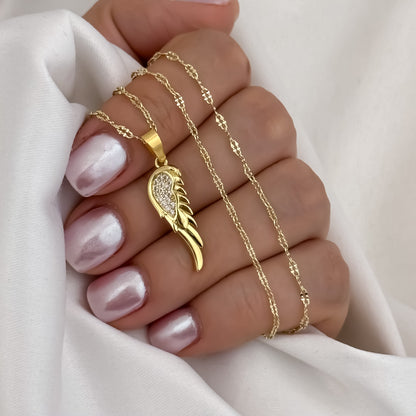 Cadena Tejido Crispeta  Diamantada de 45cm + Dije de ALA con Micro circones en Oro Laminado 18k con Garantia de por vida