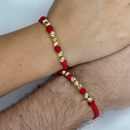 Promocion de Par de Pulseras con Hilo Rojo de Unión y Conexión con Balin italiano 6mm en Oro Laminado 18k