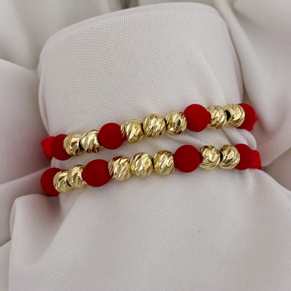 Promocion de Par de Pulseras con Hilo Rojo de Unión y Conexión con Balin italiano 6mm en Oro Laminado 18k