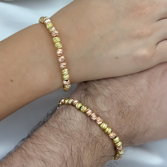Juego de 2 Pulseras de 2 Oros  Rosado + Oro Amarillo en Balin italiano de 6mm en Oro Laminado 18k con  Garantía de por vida