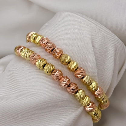 Juego de 2 Pulseras de 2 Oros  Rosado + Oro Amarillo en Balin italiano de 6mm en Oro Laminado 18k con  Garantía de por vida