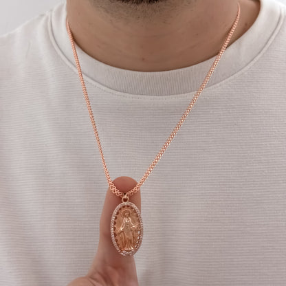 Cadean Tejido Chino de Hombre en Oro Rosa  de 60cm de 4mm de Grosor + Virgen Milagrosa en Oro laminado 18k