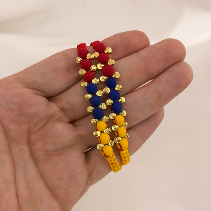 Promocion de 2 Pulseras Para Parejas  de Seleccion Colombia  en Balin Italiano de 6mm en Oro Laminado 18k con Garantia de por vida
