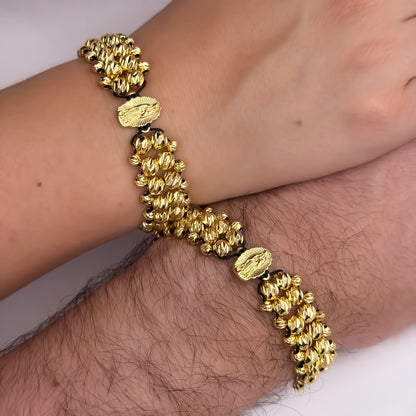 Promoción de 2 Pulseras para Parejas Doble Carril  en Balin Italiano de 6mm con Amuleto protector de Virgen de Guadalupe en Oro Laminado 18k con Garantía de por vida