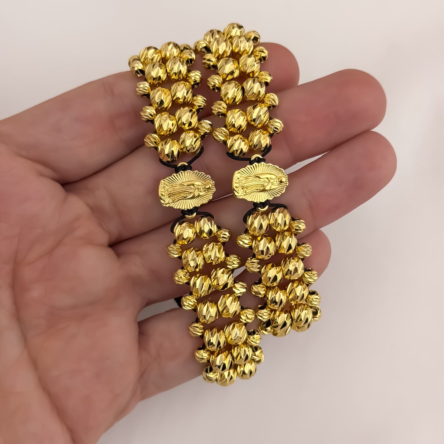 Promoción de 2 Pulseras para Parejas Doble Carril  en Balin Italiano de 6mm con Amuleto protector de Virgen de Guadalupe en Oro Laminado 18k con Garantía de por vida