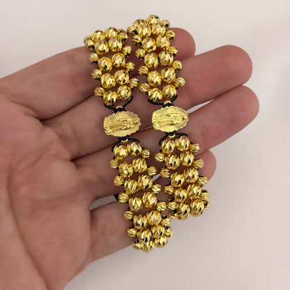 Promoción de 2 Pulseras para Parejas Doble Carril  en Balin Italiano de 6mm con Amuleto protector de Virgen de Guadalupe en Oro Laminado 18k con Garantía de por vida