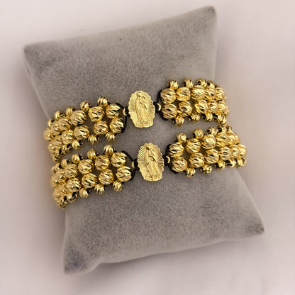 Promoción de 2 Pulseras para Parejas Doble Carril  en Balin Italiano de 6mm con Amuleto protector de Virgen de Guadalupe en Oro Laminado 18k con Garantía de por vida