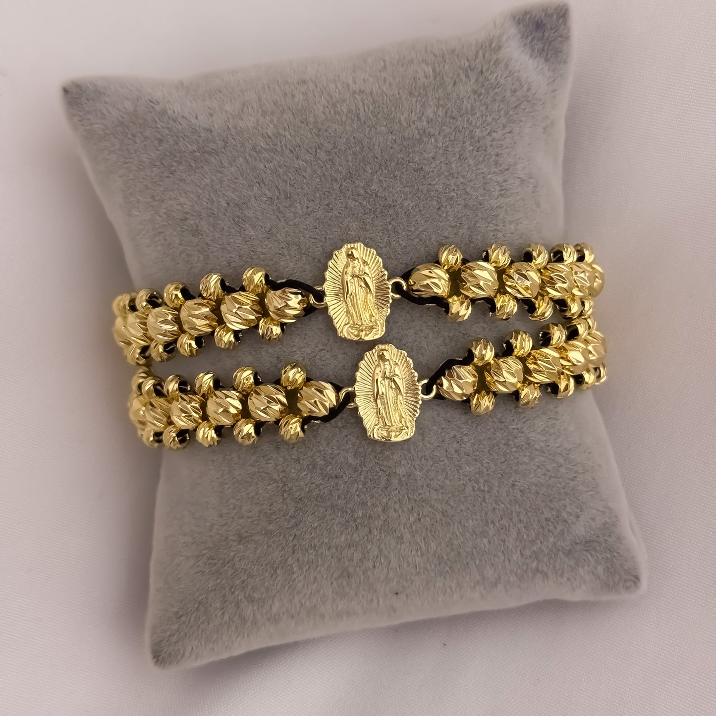 Promoción de 2 Pulseras para Parejas Doble Carril  en Balin Italiano de 6mm con Amuleto protector de Virgen de Guadalupe