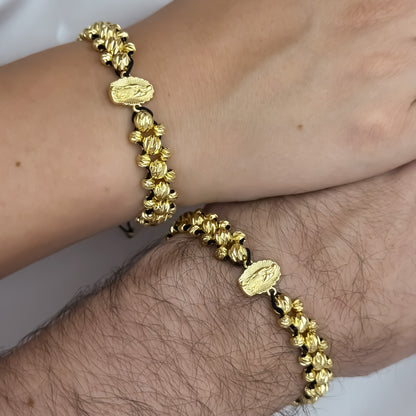 Promoción de 2 Pulseras para Parejas Doble Carril  en Balin Italiano de 6mm con Amuleto protector de Virgen de Guadalupe