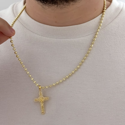 Cadena Tejido Militar Diamantada de 60cm de 4mm + Cruz Cristo Cristal en Oro Laminado 18k con Garantia de por vida