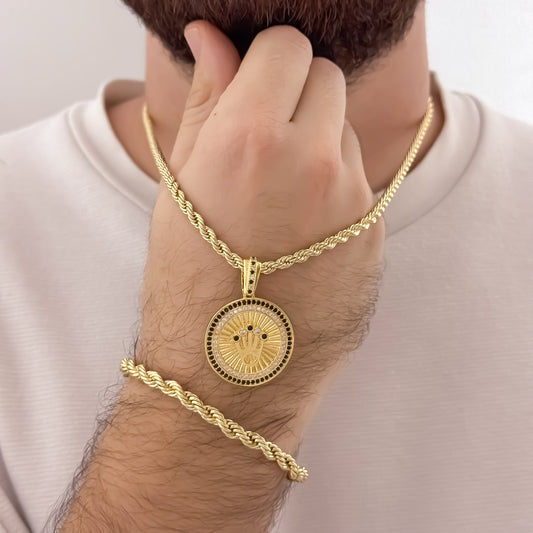 Cadena Tejido Lazo Gruesa de 60cm de 5mm + Corona Rolex con Micro Circones + Pulsera Lazo Gruesa de 20cm de 5mm