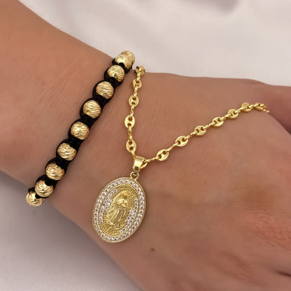 Cadena Tejido Gucci de Dama de 45cm de 3mm + Virgen de Guadalupe con Micro Circones Cristales en Oro Laminado 18k con Garantia de por vida