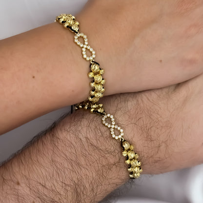 Promoción de 2 Pulseras para Parejas Doble Carril  en Balin Italiano de 6mm con Amuleto protector para Parejas de  Infinito en Oro Laminado 18k con Garantía de por vida