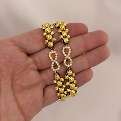 Promoción de 2 Pulseras para Parejas Doble Carril  en Balin Italiano de 6mm con Amuleto protector para Parejas de  Infinito en Oro Laminado 18k con Garantía de por vida